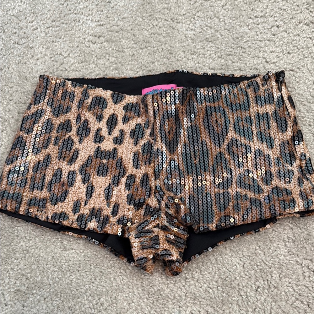 leopard sequin booty shorts